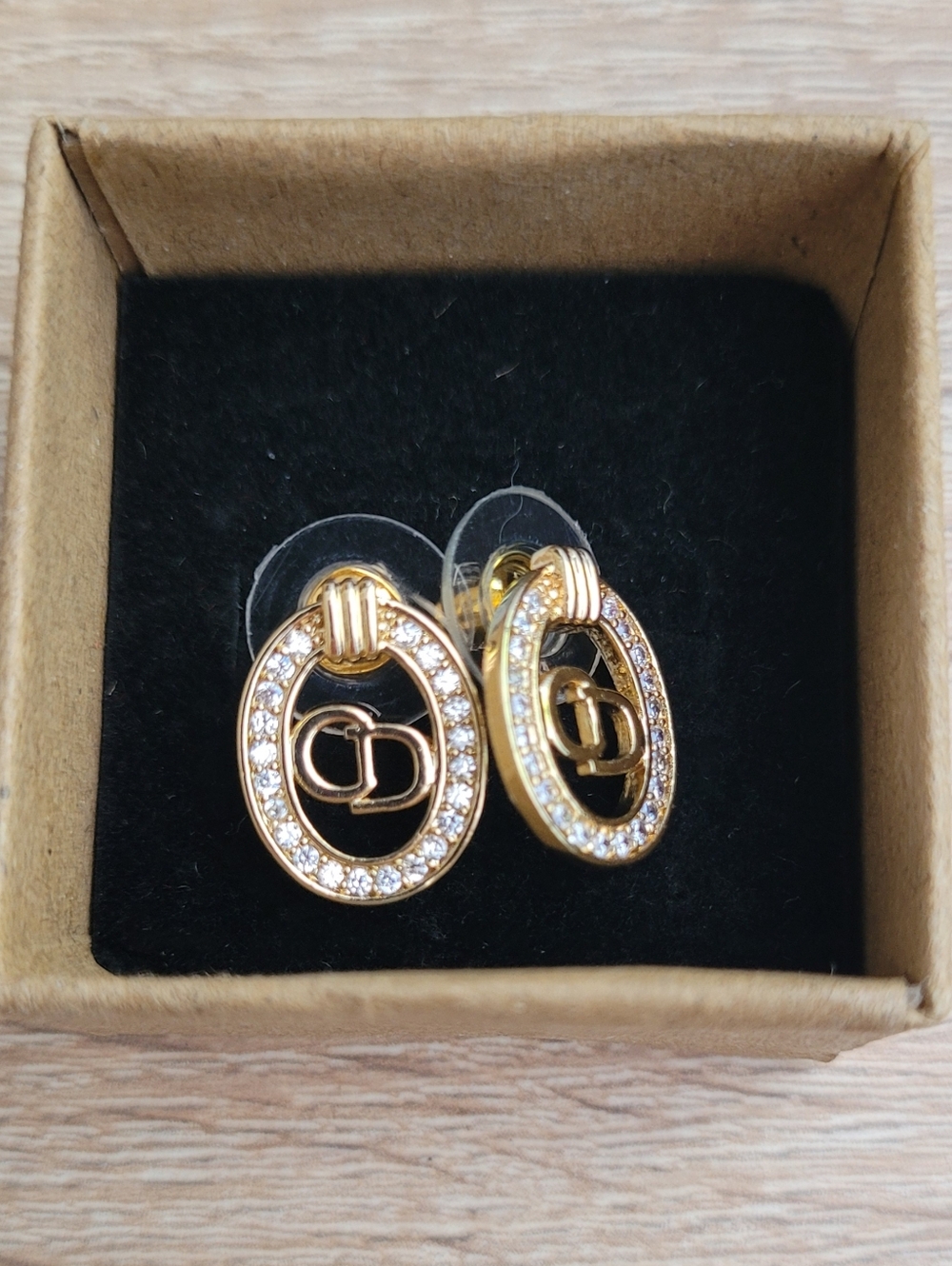 Gold-Tone Crystal Oval Drop Earrings with Interlocking Accent